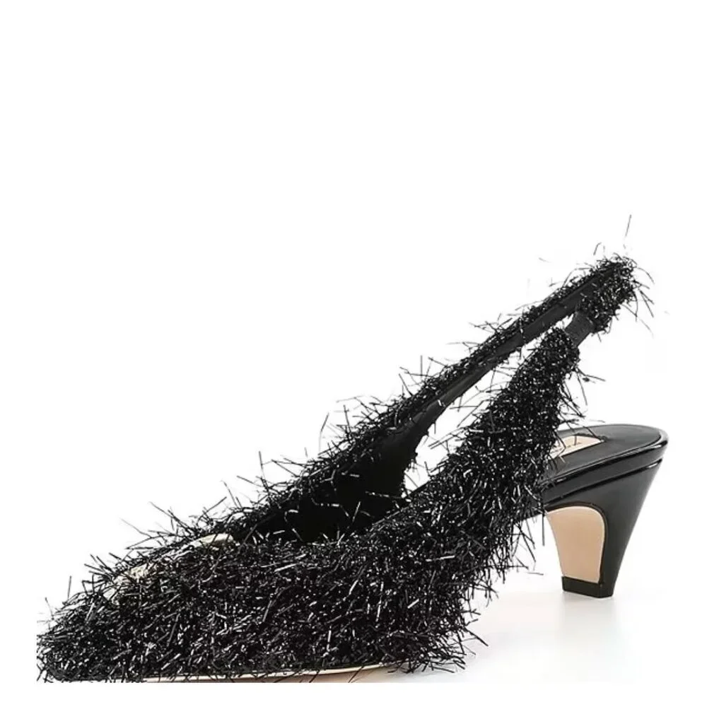 NEW Antonio Melani x Elizabeth Damrich Moon Boucle Frayed Detail Slingback Pumps